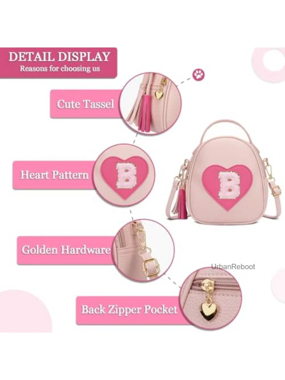 Personalized Girls Purse Faux Leather Crossbody Bag Adjustable Strap